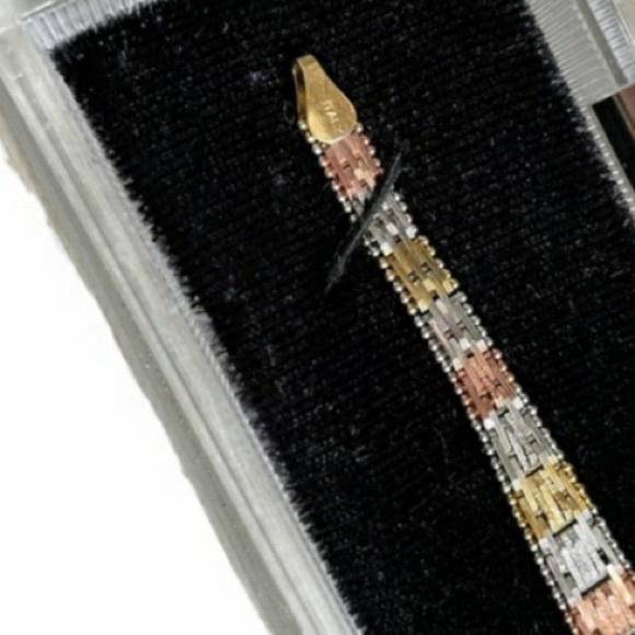 Tricolor and Diamond Accent Bracelet Stamped Italy Beautiful Statement Bracelet - Picture 7 of 16